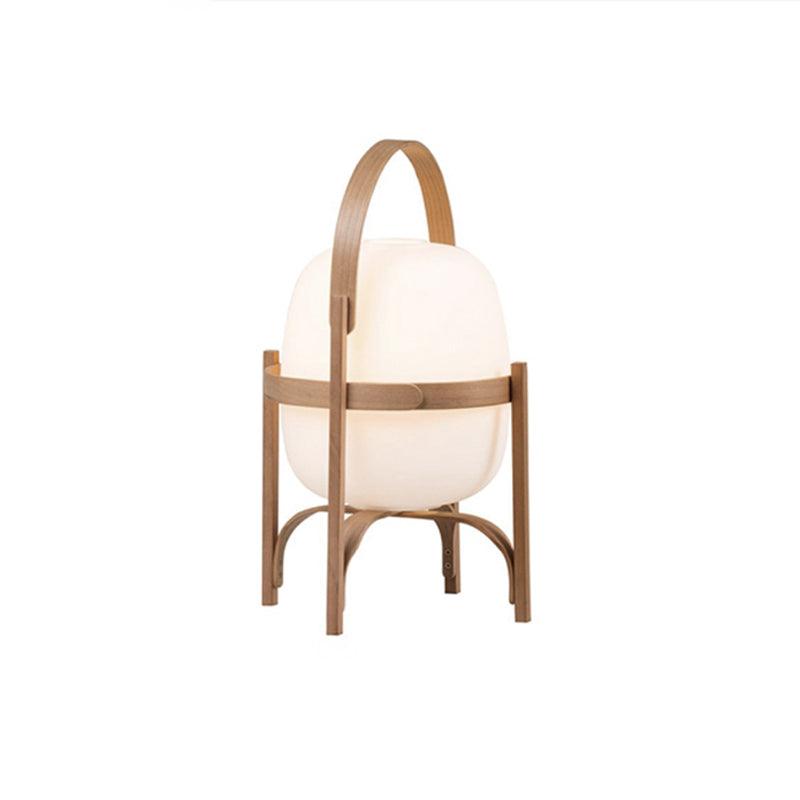 Portable Table Lamp, Ash or Walnut Wood Frame, White Glass Shade, E26/E27