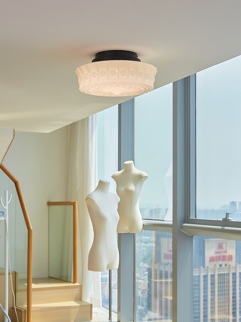 Loftlampe, Charles Edwards, glasskærme, sort, E27 LED