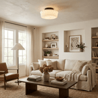 Ceiling light with black frame and beige glass shades product view