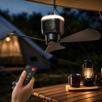 Rechargeable Camping Fan with LED Light, 12000mAh, Remote and 3 Speeds