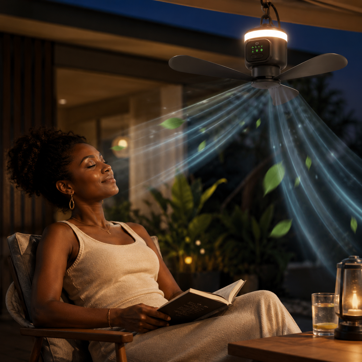 Rechargeable Camping Fan with LED Light, 12000mAh, Remote and 3 Speeds
