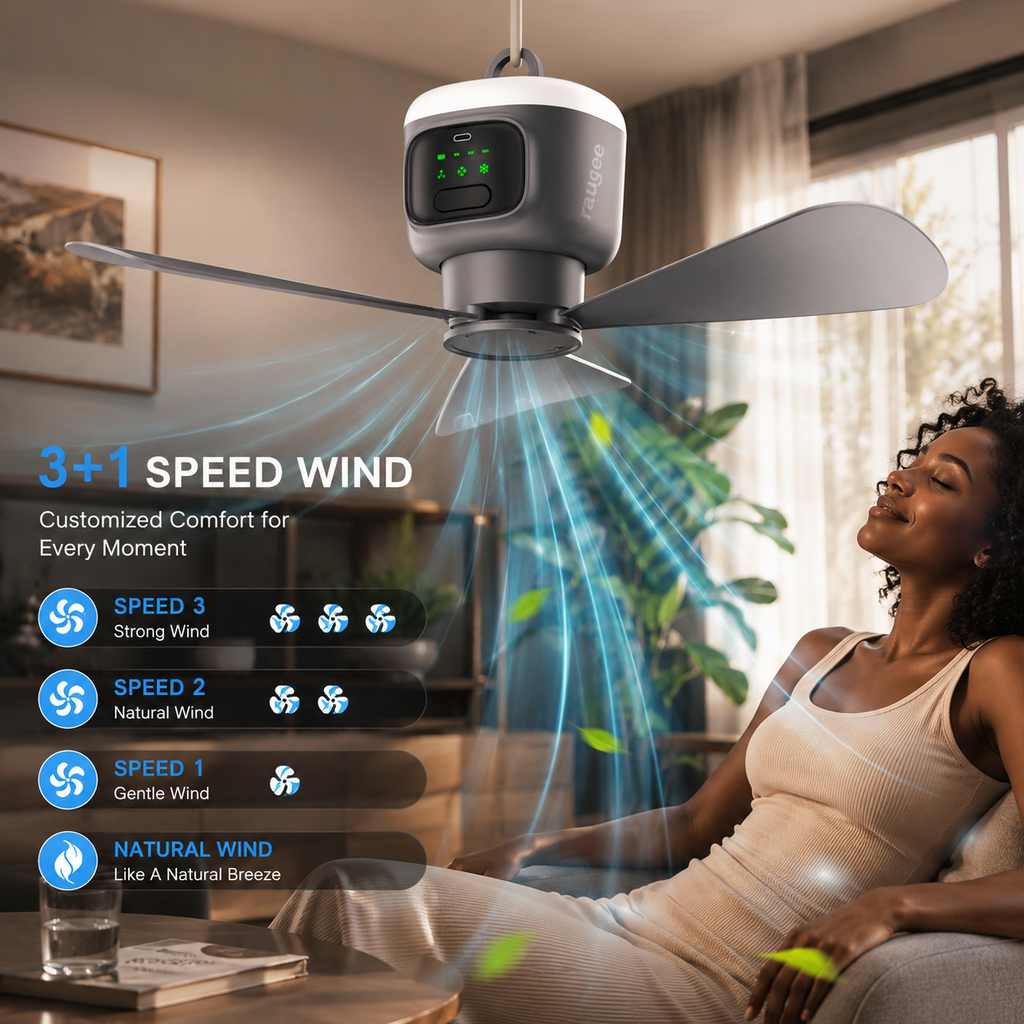Rechargeable Camping Fan with LED Light, 12000mAh, Remote and 3 Speeds