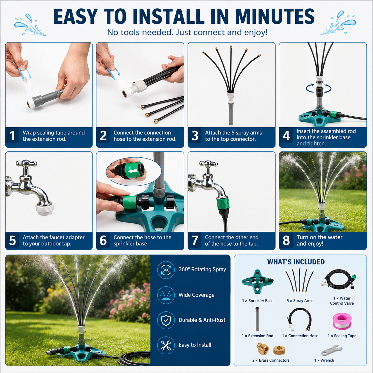Outdoor Misting System for Patio and Garden, Portable No-Tool Cooling Kit