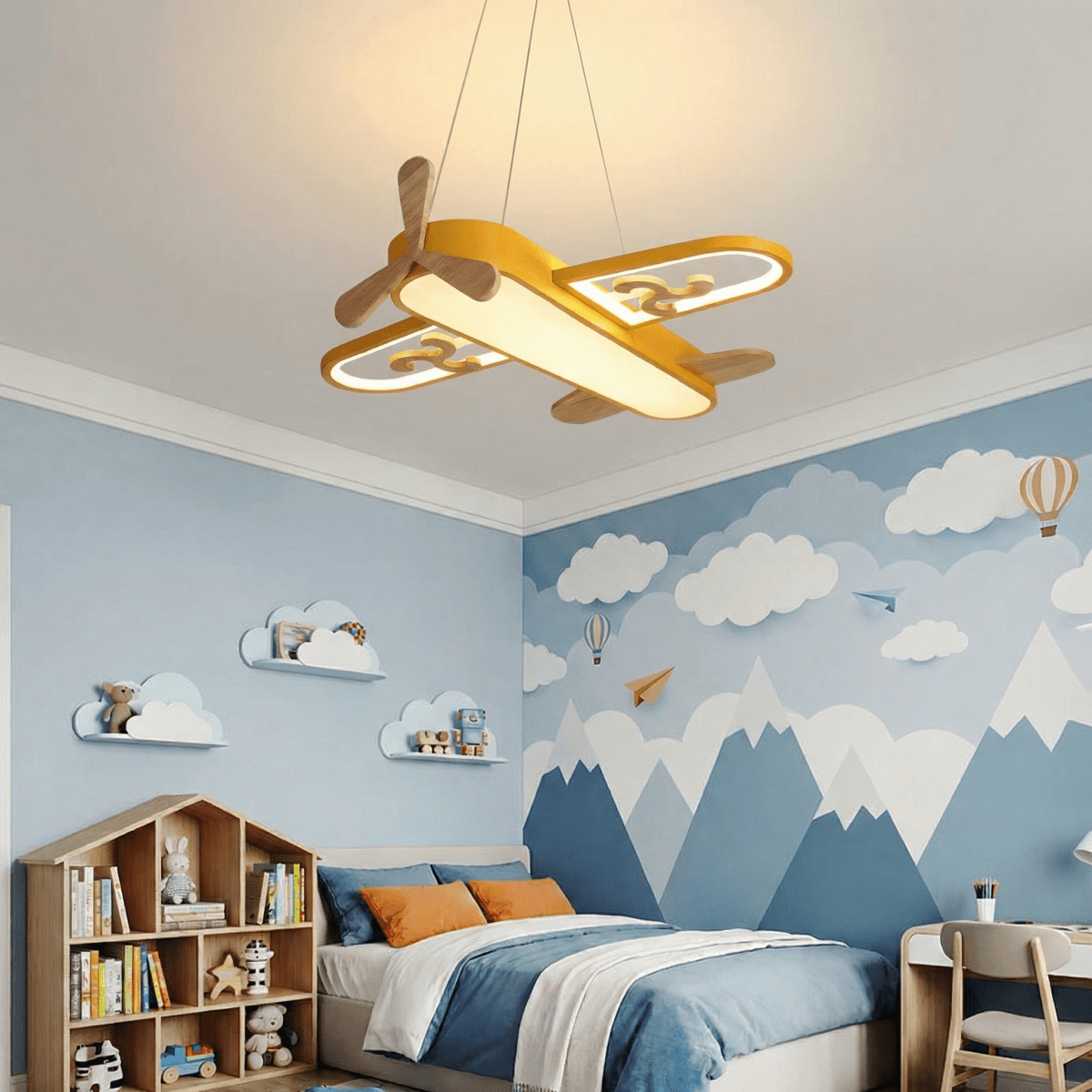 Barnependel med flymotiv, LED metallarmatur, 12 tommer i diameter