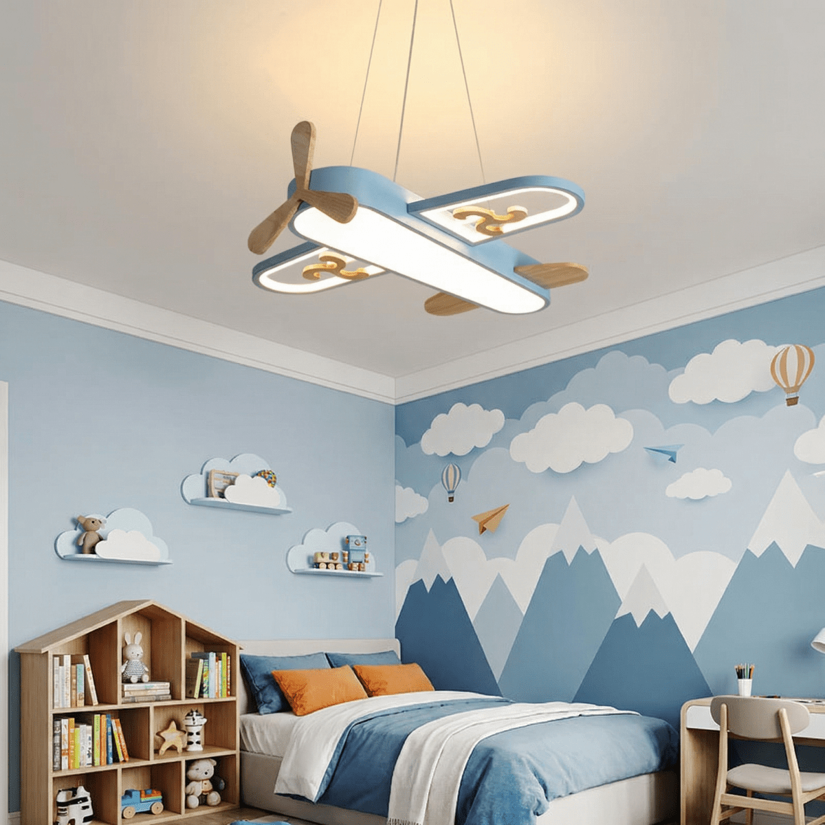 Barnependel med flymotiv, LED metallarmatur, 12 tommer i diameter
