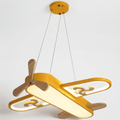 Yellow version of the airplane pendant, studio view showing the wing panels and wood propeller