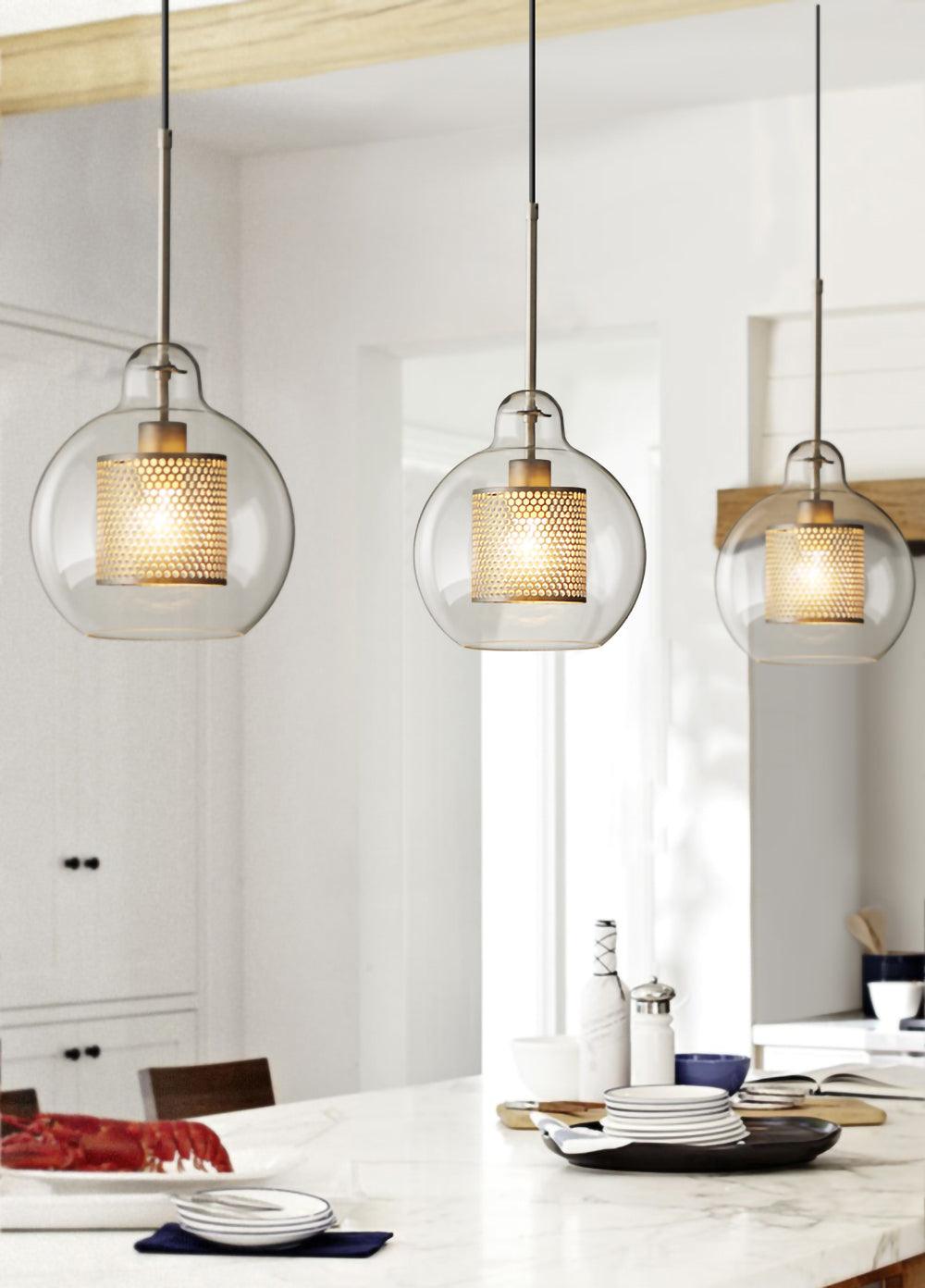 Pendant Light, Chiswick Glass, Copper Silver Black, E27 Cluster