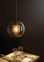 Pendant Light, Chiswick Glass, Copper Silver Black, E27 Cluster