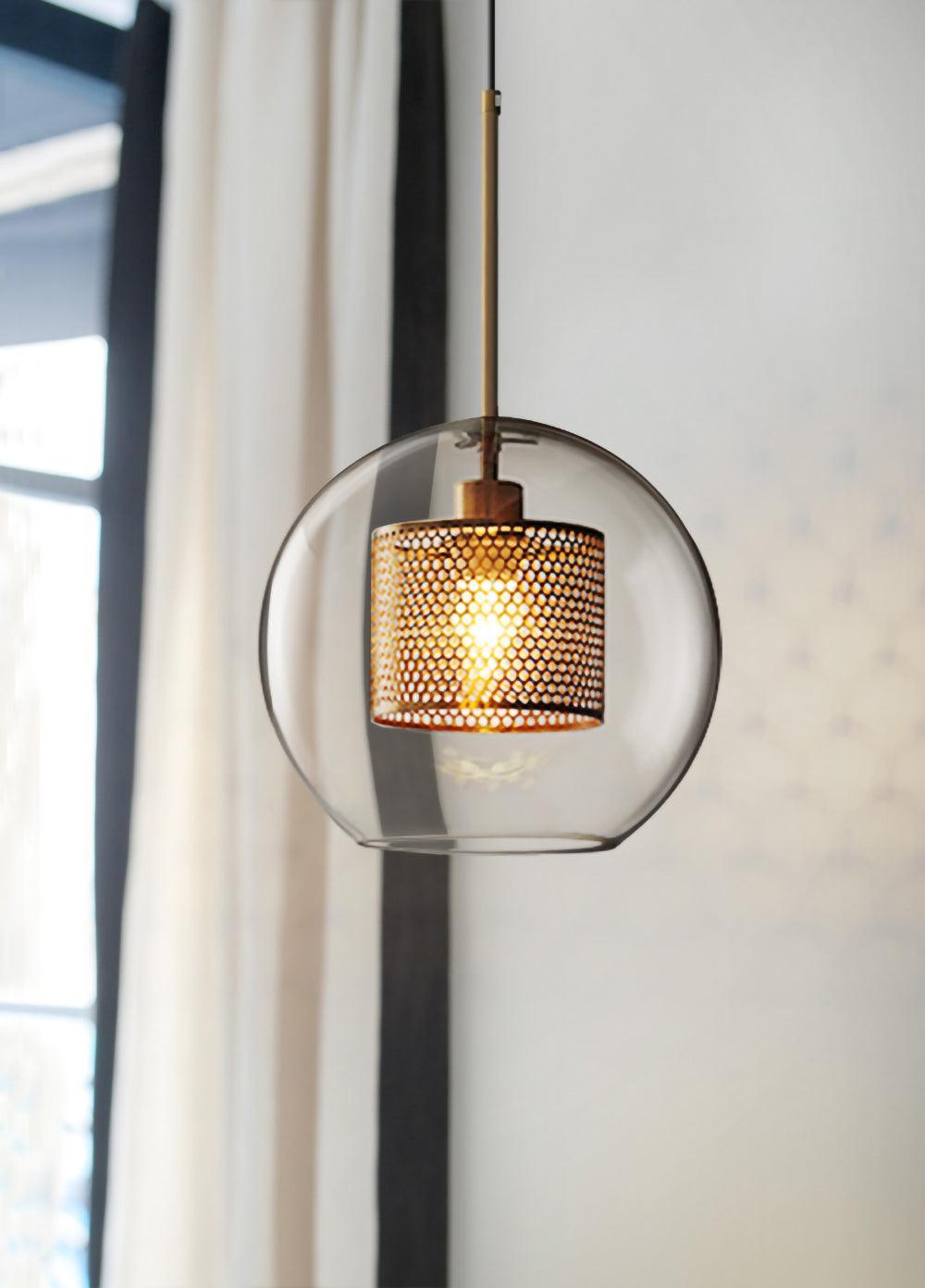 Pendant Light, Chiswick Glass, Copper Silver Black, E27 Cluster