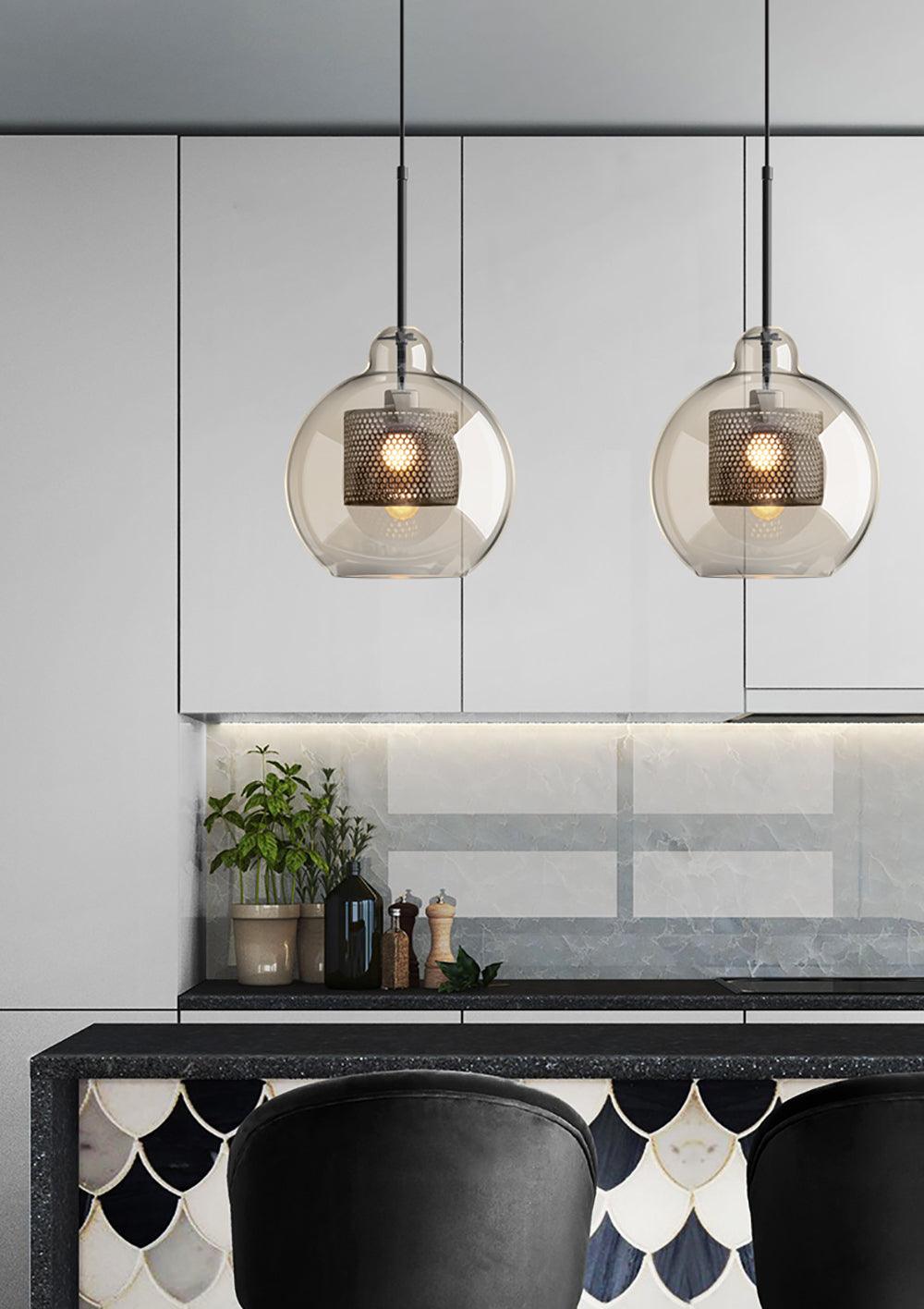 Pendant Light, Chiswick Glass, Copper Silver Black, E27 Cluster