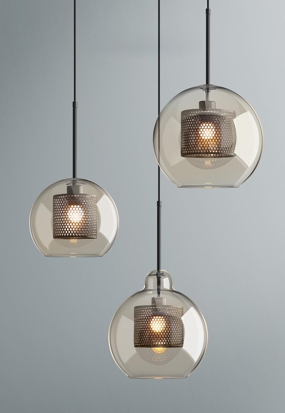 Pendant Light, Chiswick Glass, Copper Silver Black, E27 Cluster