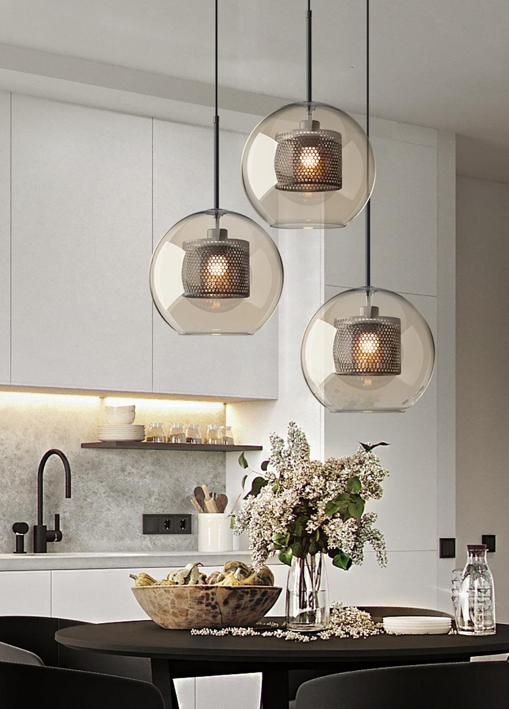Pendant Light, Chiswick Glass, Copper Silver Black, E27 Cluster
