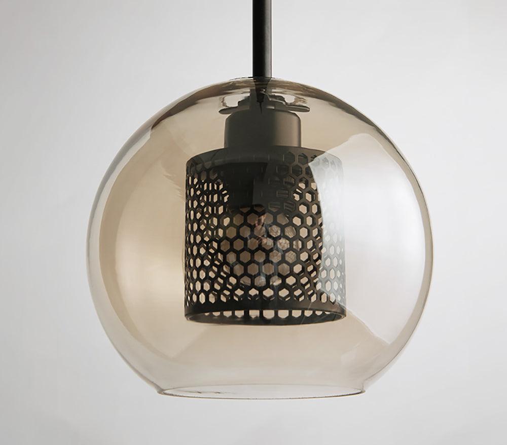 Pendant Light, Chiswick Glass, Copper Silver Black, E27 Cluster