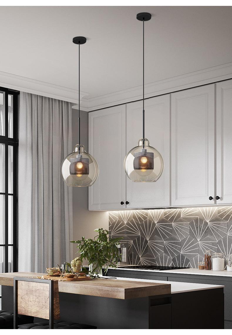 Pendant Light, Chiswick Glass, Copper Silver Black, E27 Cluster