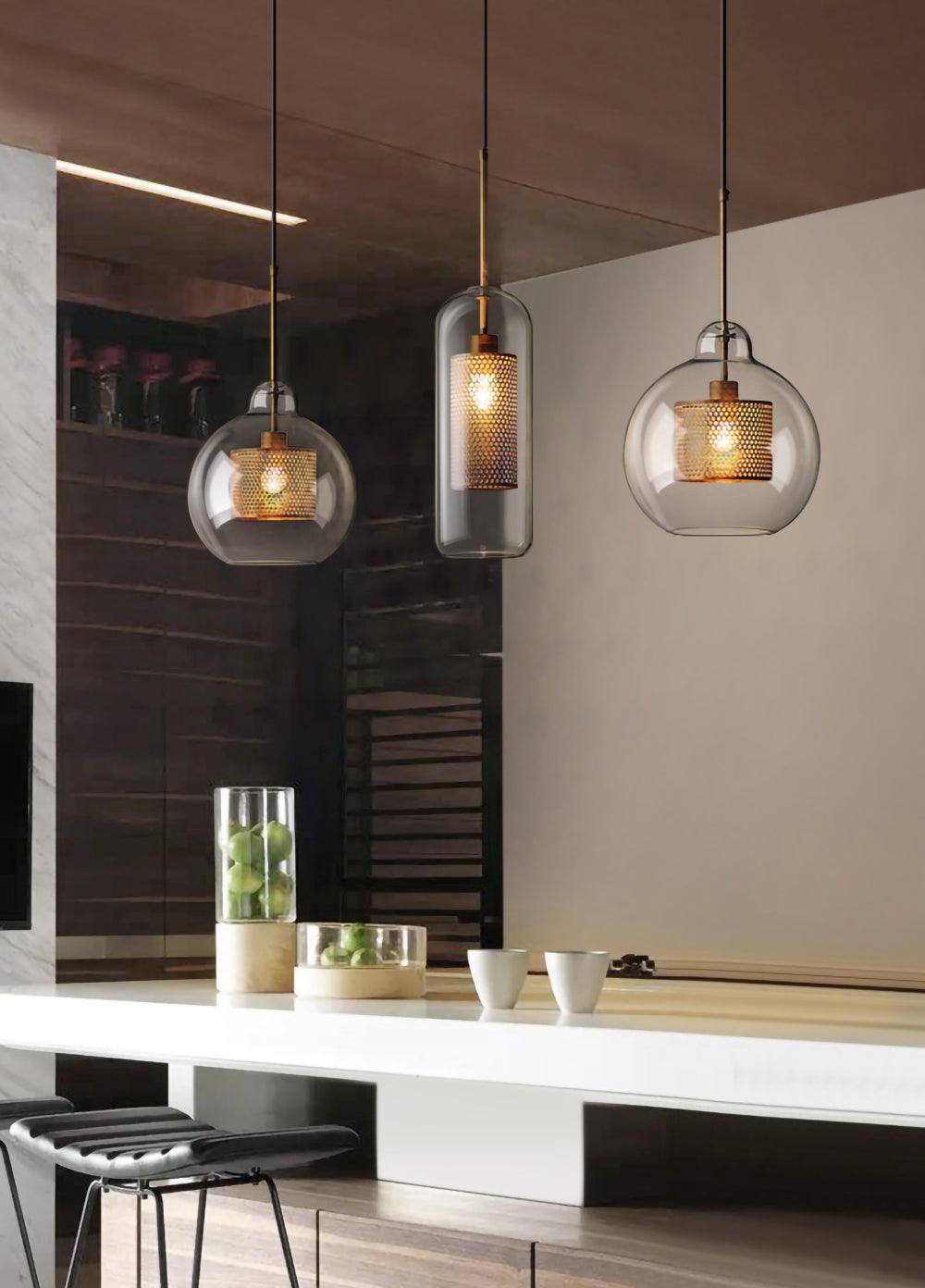 Pendant Light, Chiswick Glass, Copper Silver Black, E27 Cluster