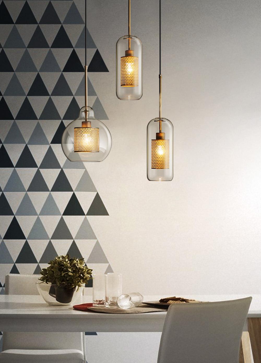 Pendant Light, Chiswick Glass, Copper Silver Black, E27 Cluster