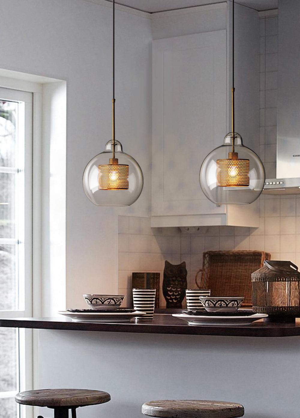 Pendant Light, Chiswick Glass, Copper Silver Black, E27 Cluster