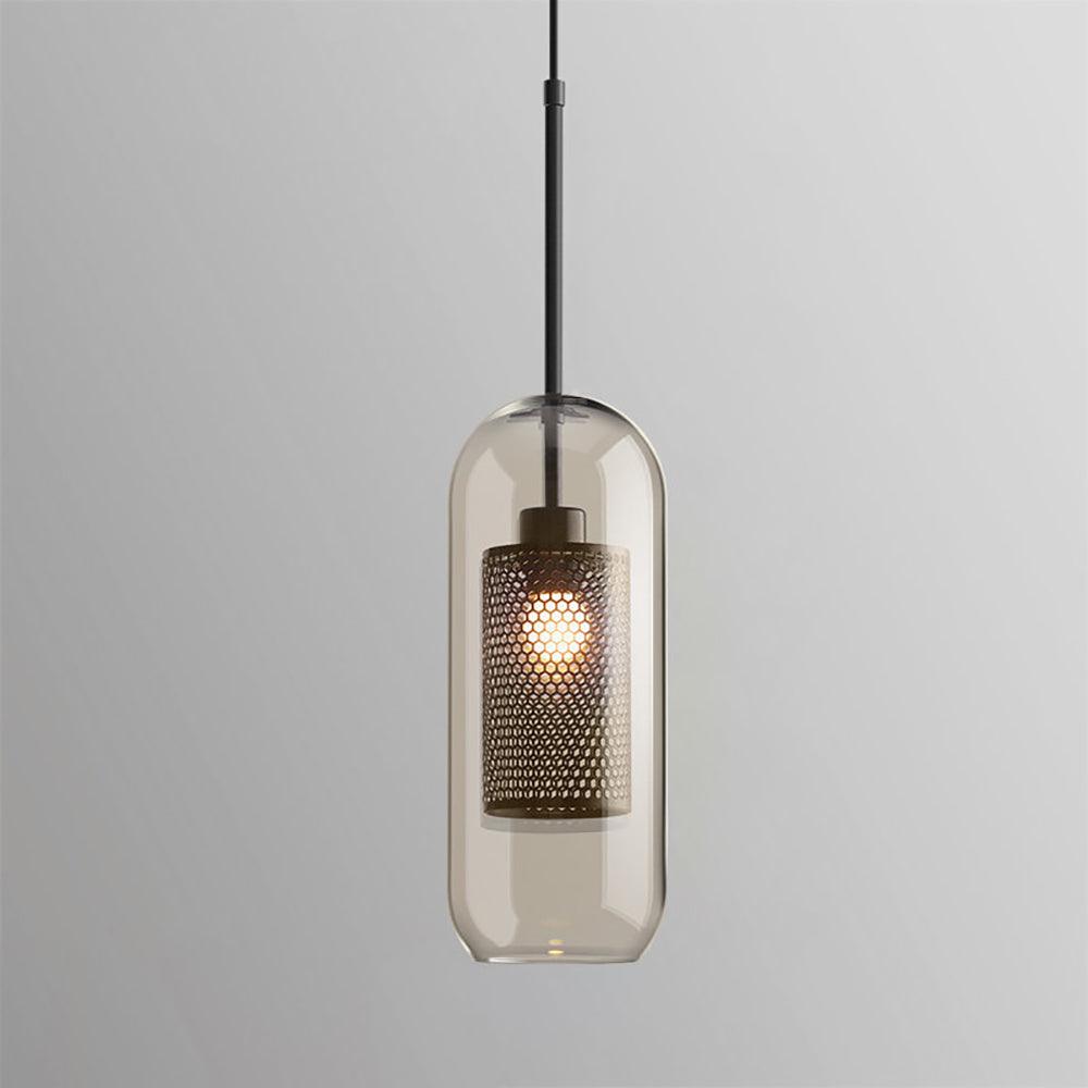 Capsule glass pendant light in black finish with clear glass shade