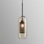 Capsule glass pendant light in black finish with clear glass shade