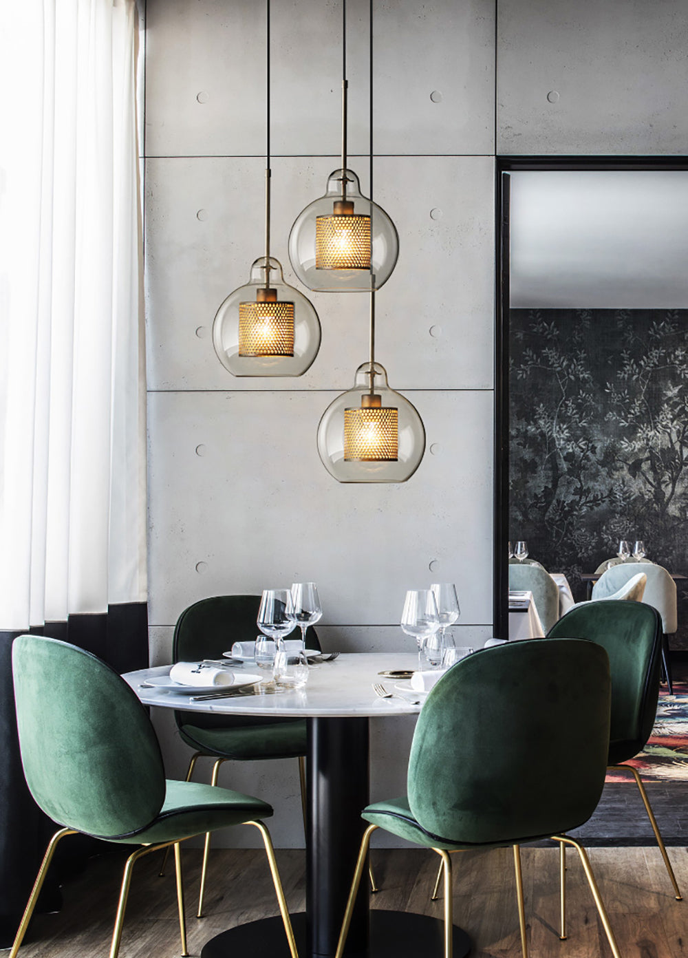 Pendant Light, Chiswick Glass, Copper Silver Black, E27 Cluster