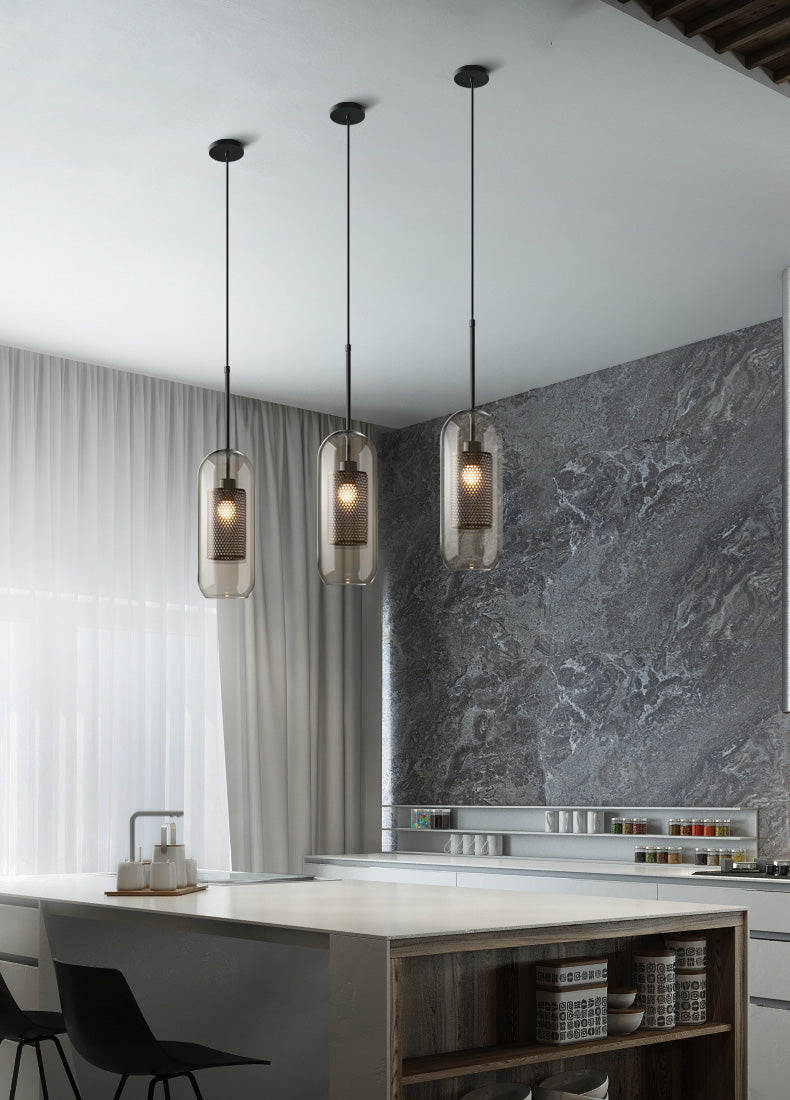 Pendant Light, Chiswick Glass, Copper Silver Black, E27 Cluster