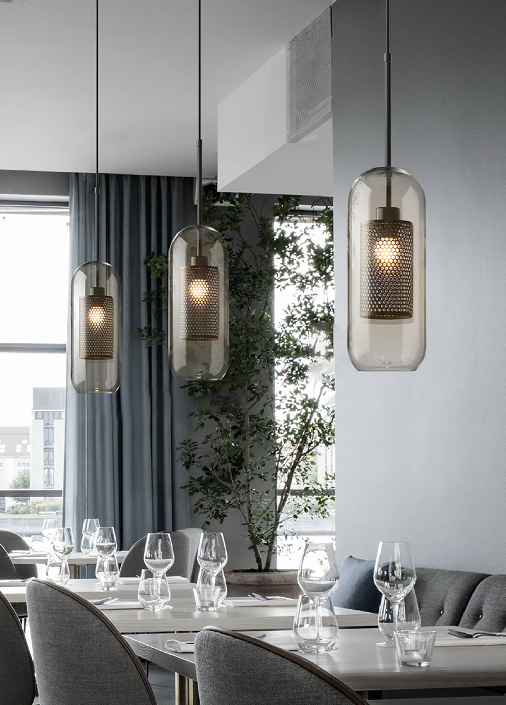 Pendant Light, Chiswick Glass, Copper Silver Black, E27 Cluster