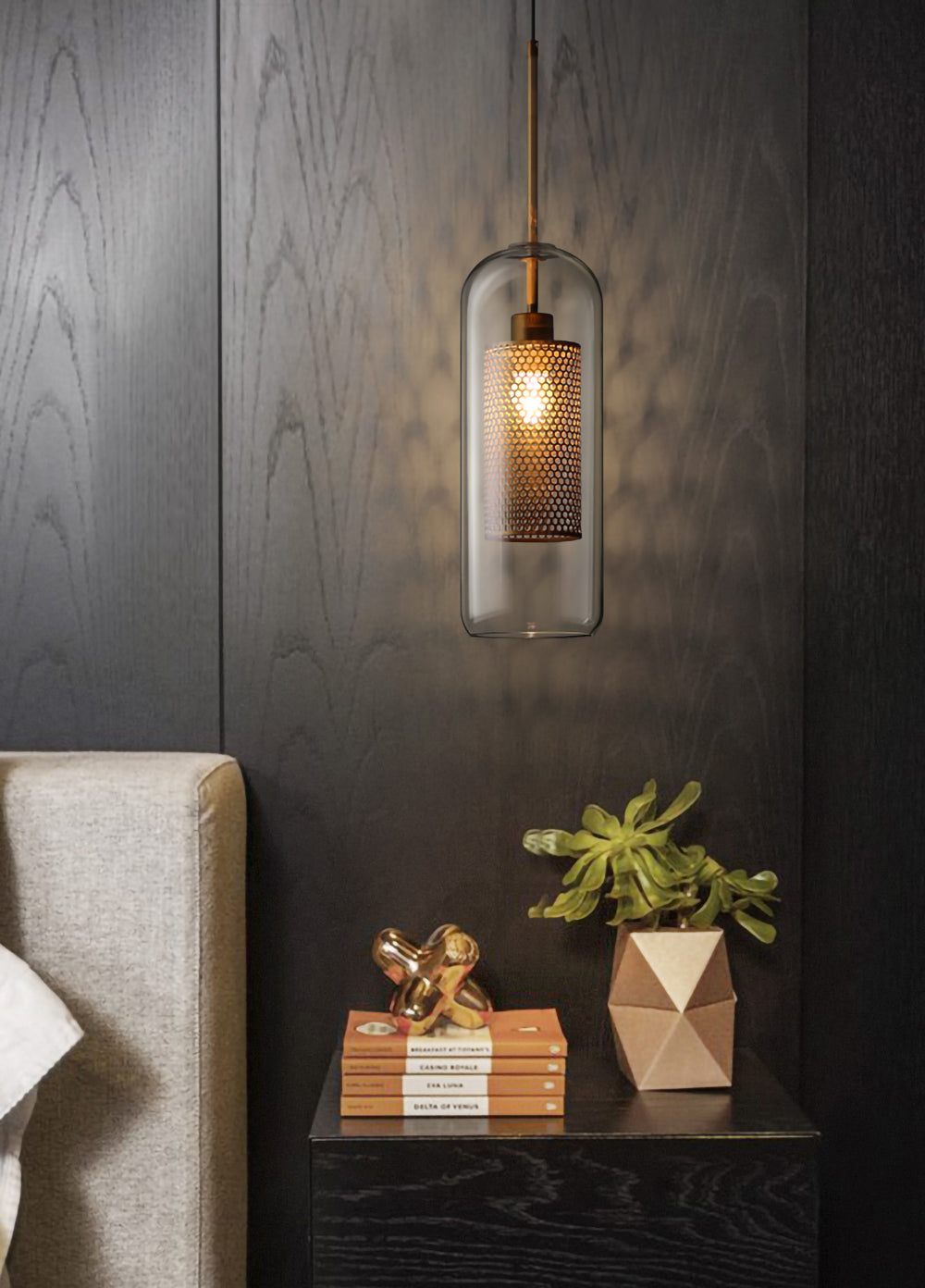 Pendant Light, Chiswick Glass, Copper Silver Black, E27 Cluster