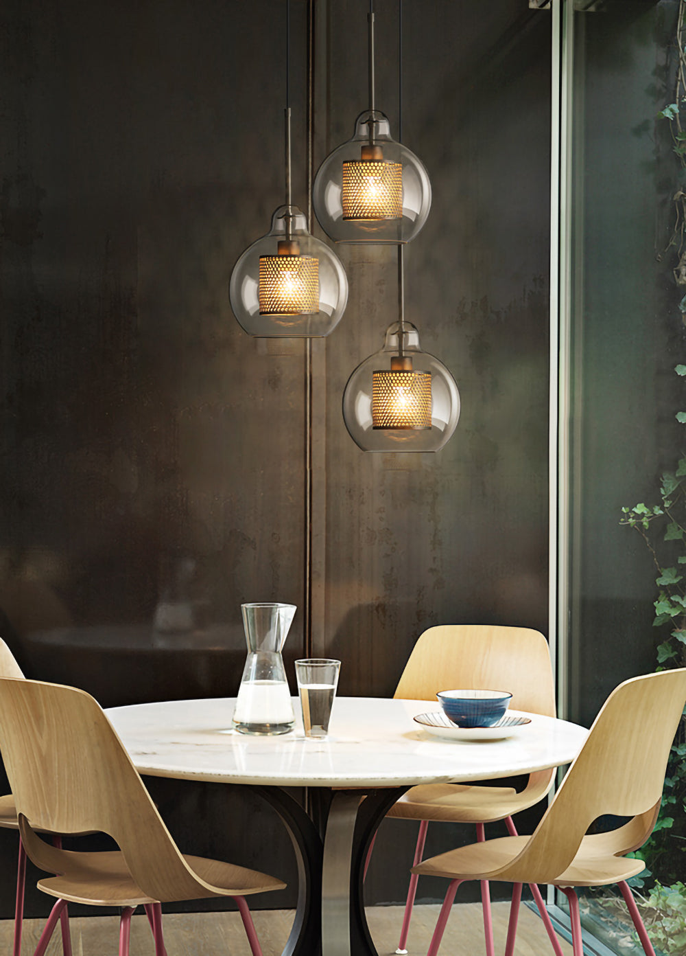 Pendant Light, Chiswick Glass, Copper Silver Black, E27 Cluster