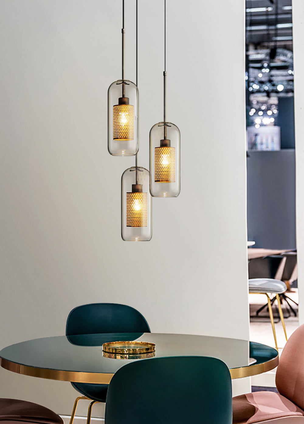 Pendant Light, Chiswick Glass, Copper Silver Black, E27 Cluster