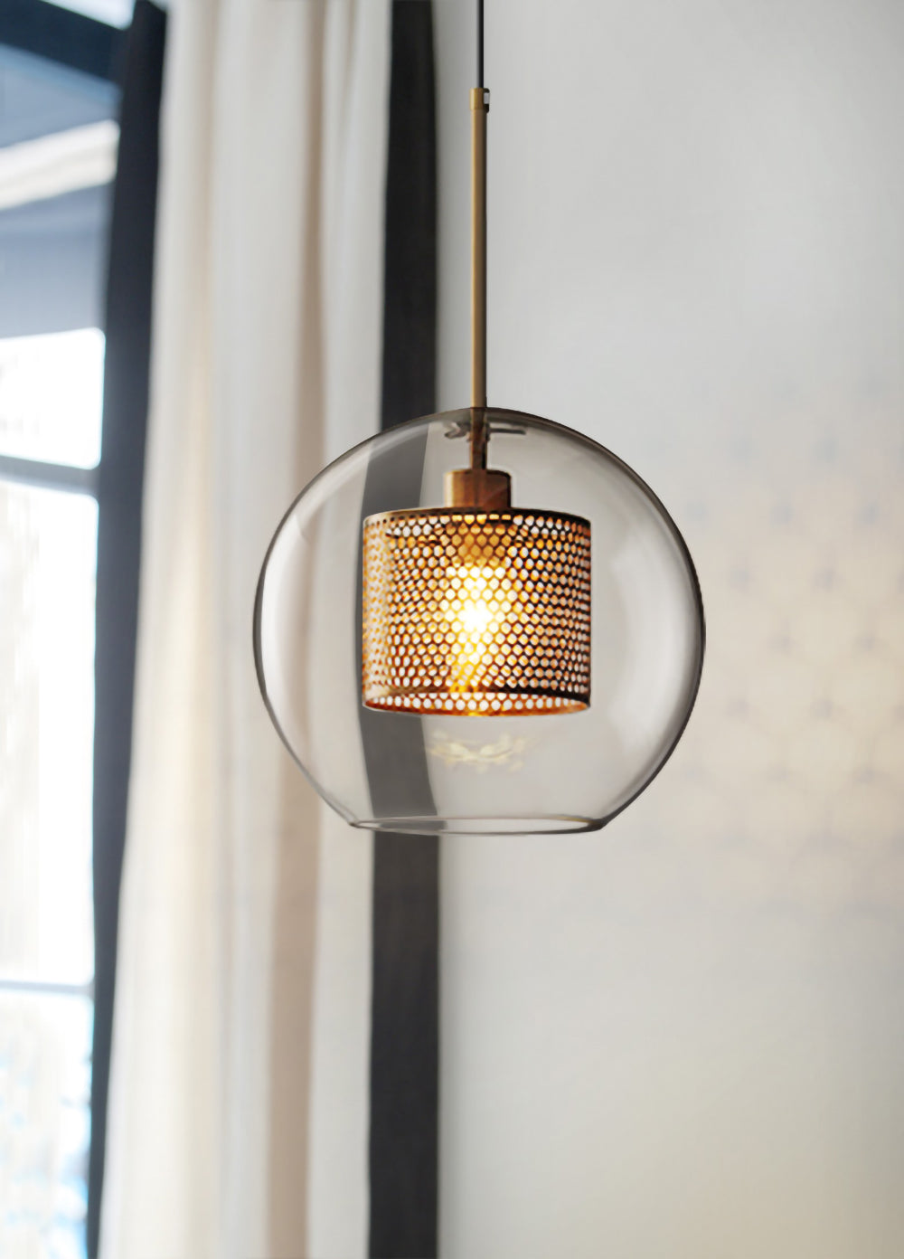Pendant Light, Chiswick Glass, Copper Silver Black, E27 Cluster