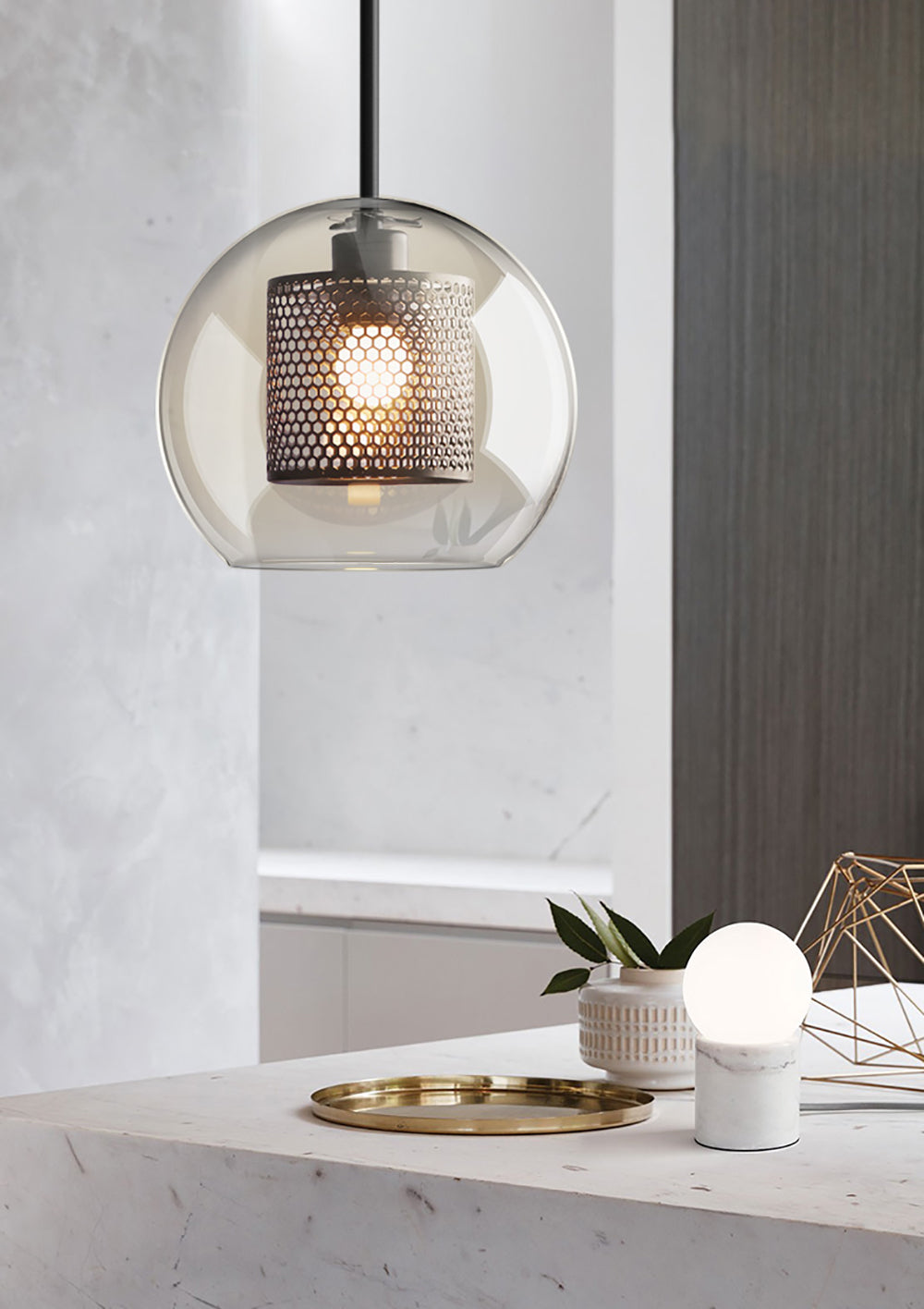 Pendant Light, Chiswick Glass, Copper Silver Black, E27 Cluster