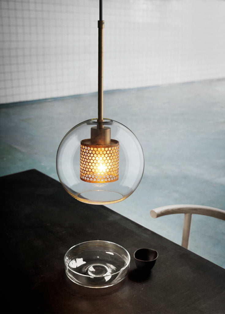 Pendant Light, Chiswick Glass, Copper Silver Black, E27 Cluster