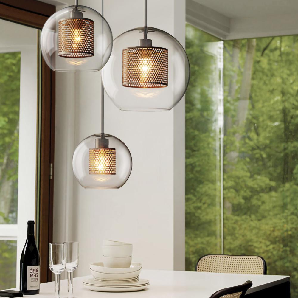 Pendant Light, Chiswick Glass, Copper Silver Black, E27 Cluster