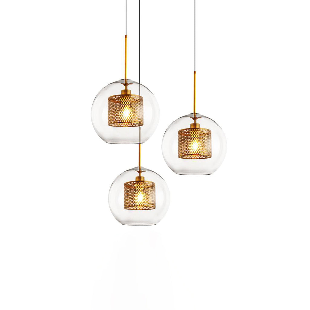 Pendant Light, Chiswick Glass, Copper Silver Black, E27 Cluster