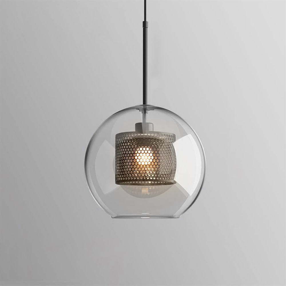 Blown glass pendant light with warm glow in a cosy interior