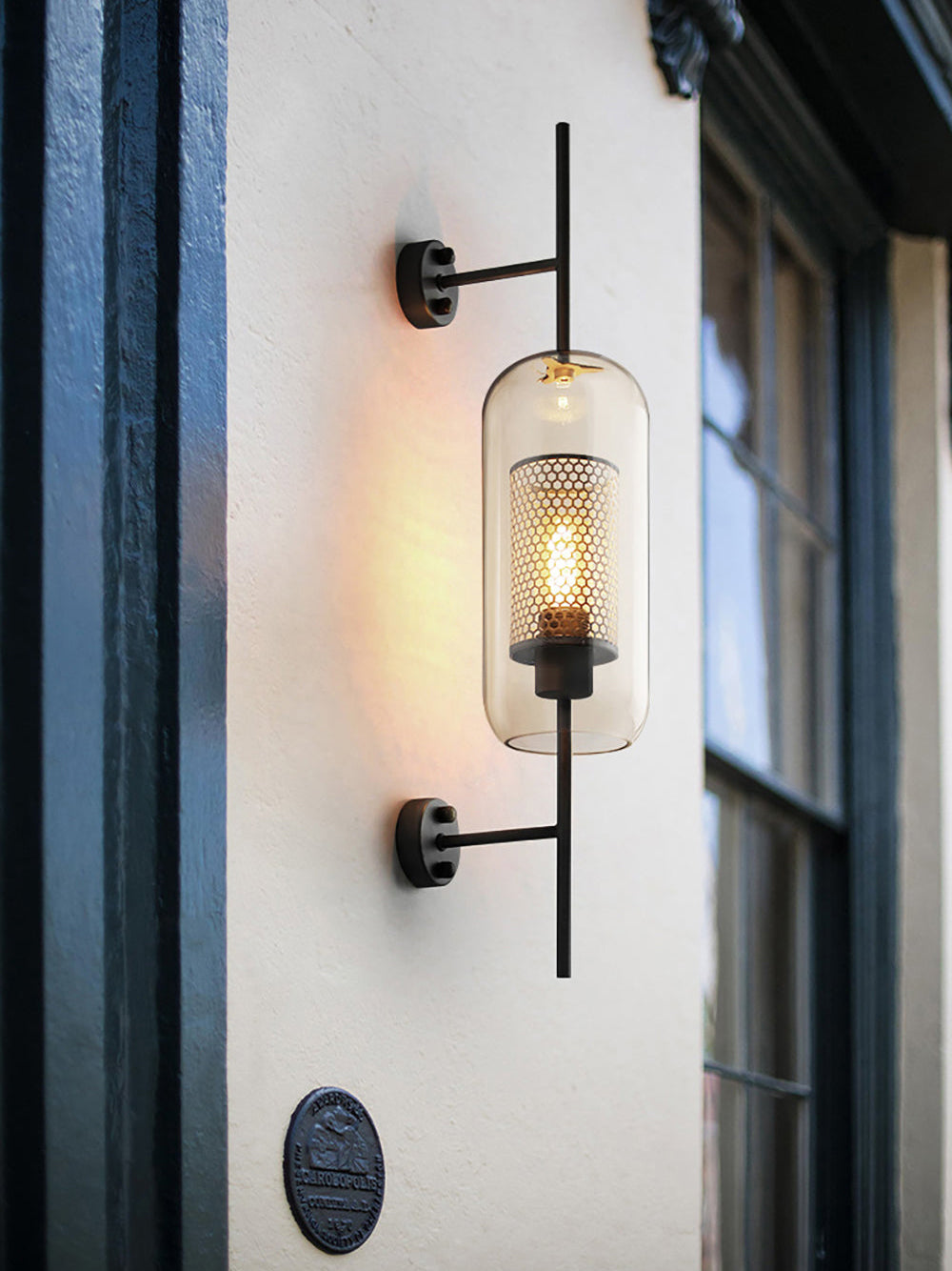 Væglampe, Chiswick glasglobus, kobber sølv sort, E27
