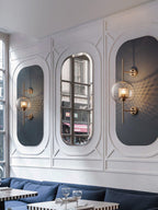 Væglampe, Chiswick glasglobus, kobber sølv sort, E27