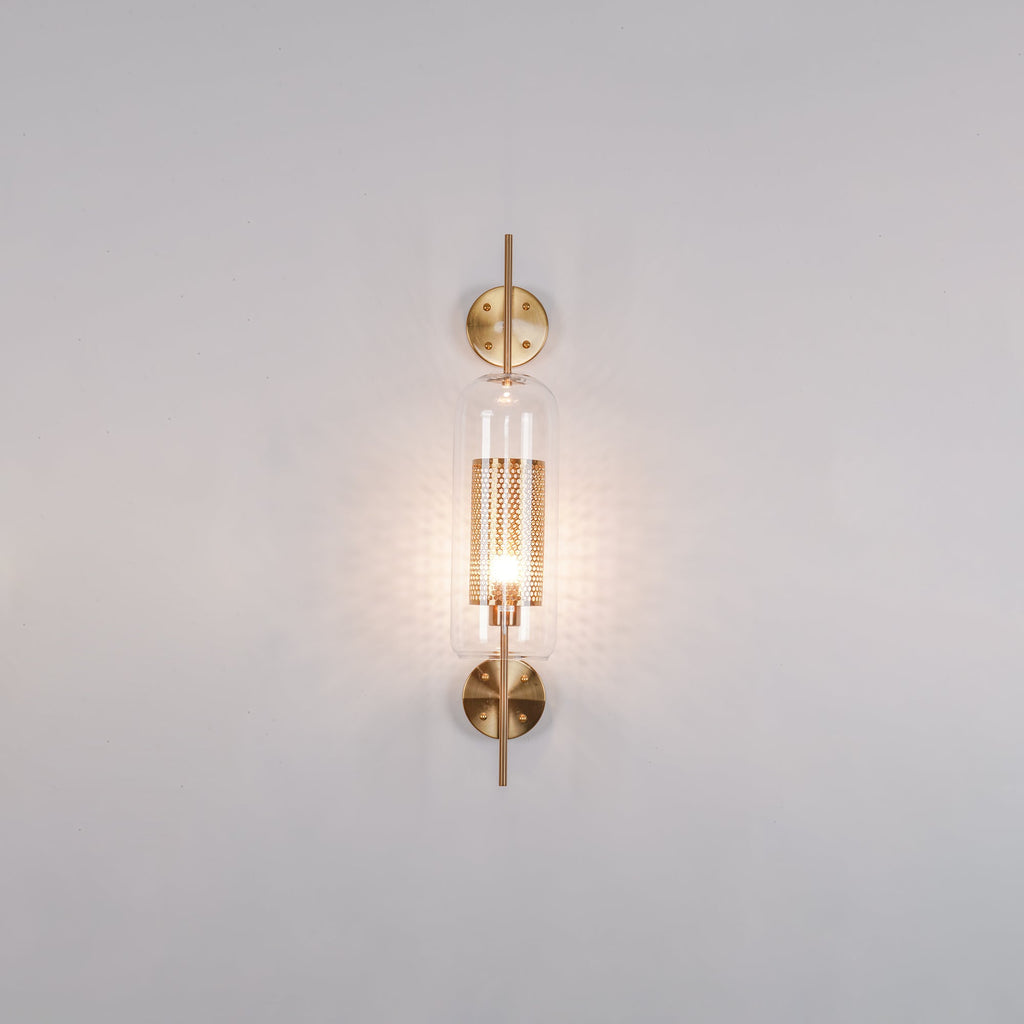 Væglampe, Chiswick glasglobus, kobber sølv sort, E27