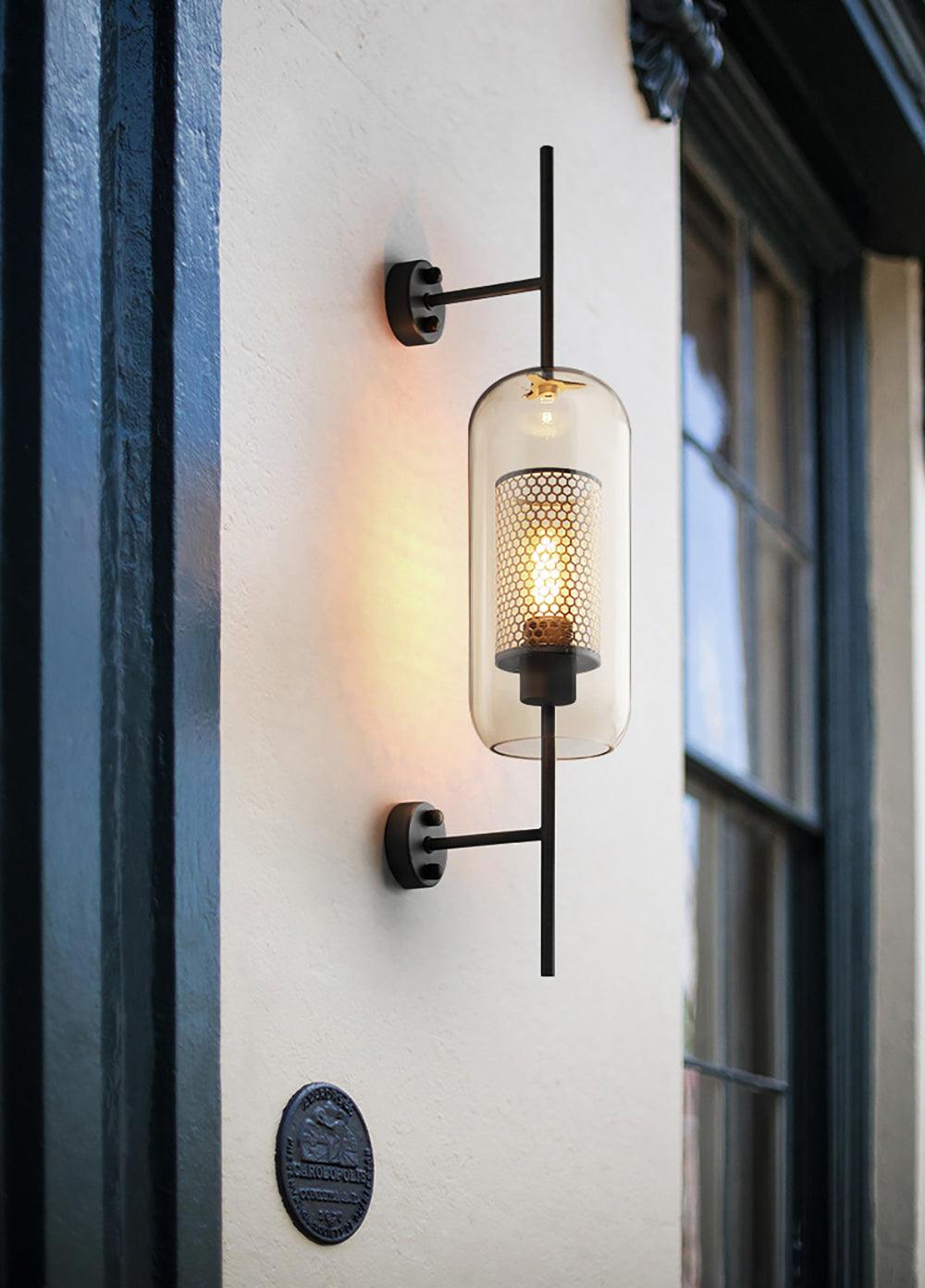 Væglampe, Chiswick glasglobus, kobber sølv sort, E27
