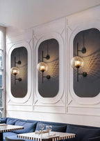Væglampe, Chiswick glasglobus, kobber sølv sort, E27