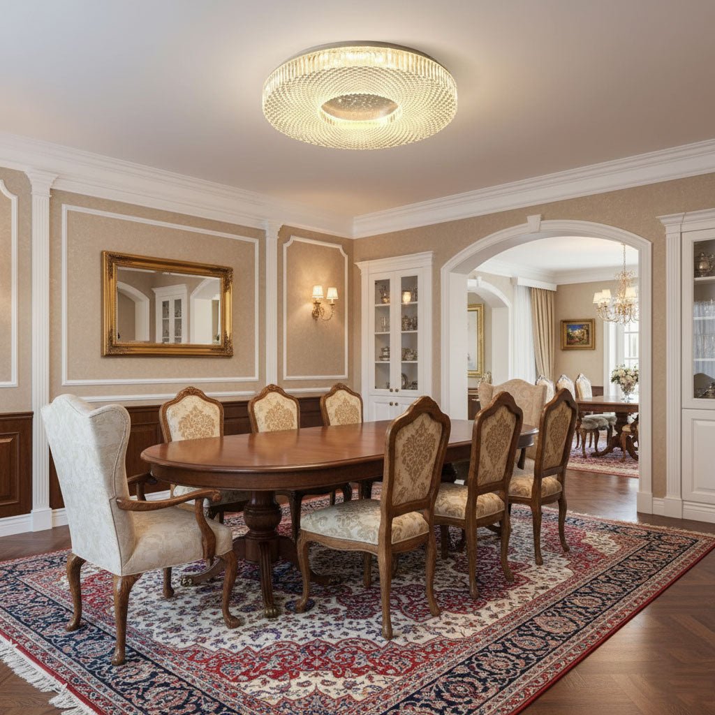 Cimona flush mount ceiling light slim profile against ceiling