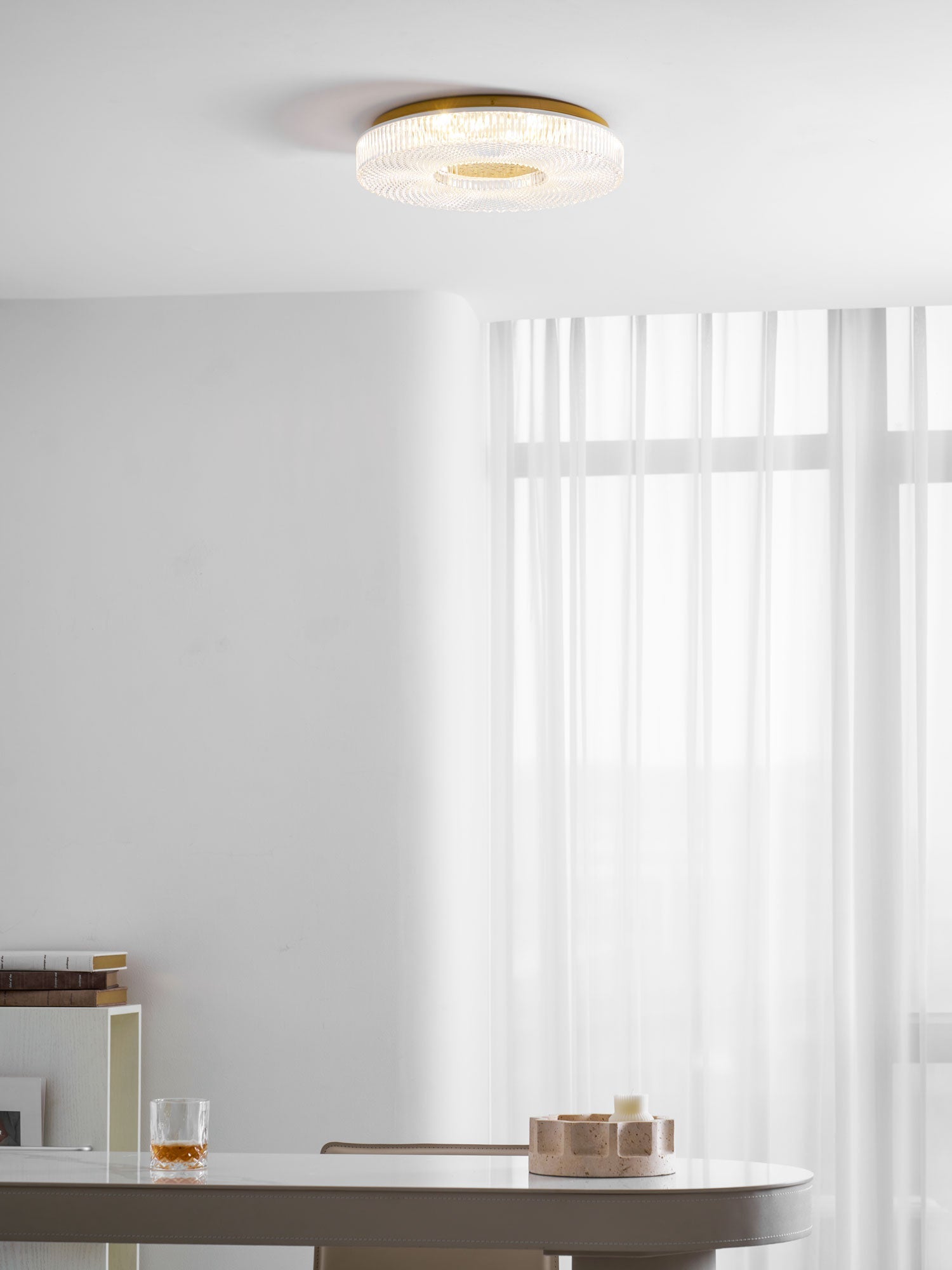 Cimona Flush Mount Ceiling Light, Dual-Layer Disc, LED, Gold or White