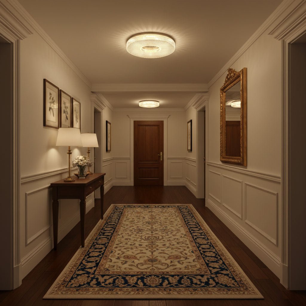 Cimona flush mount ceiling light in a gold metallic finish