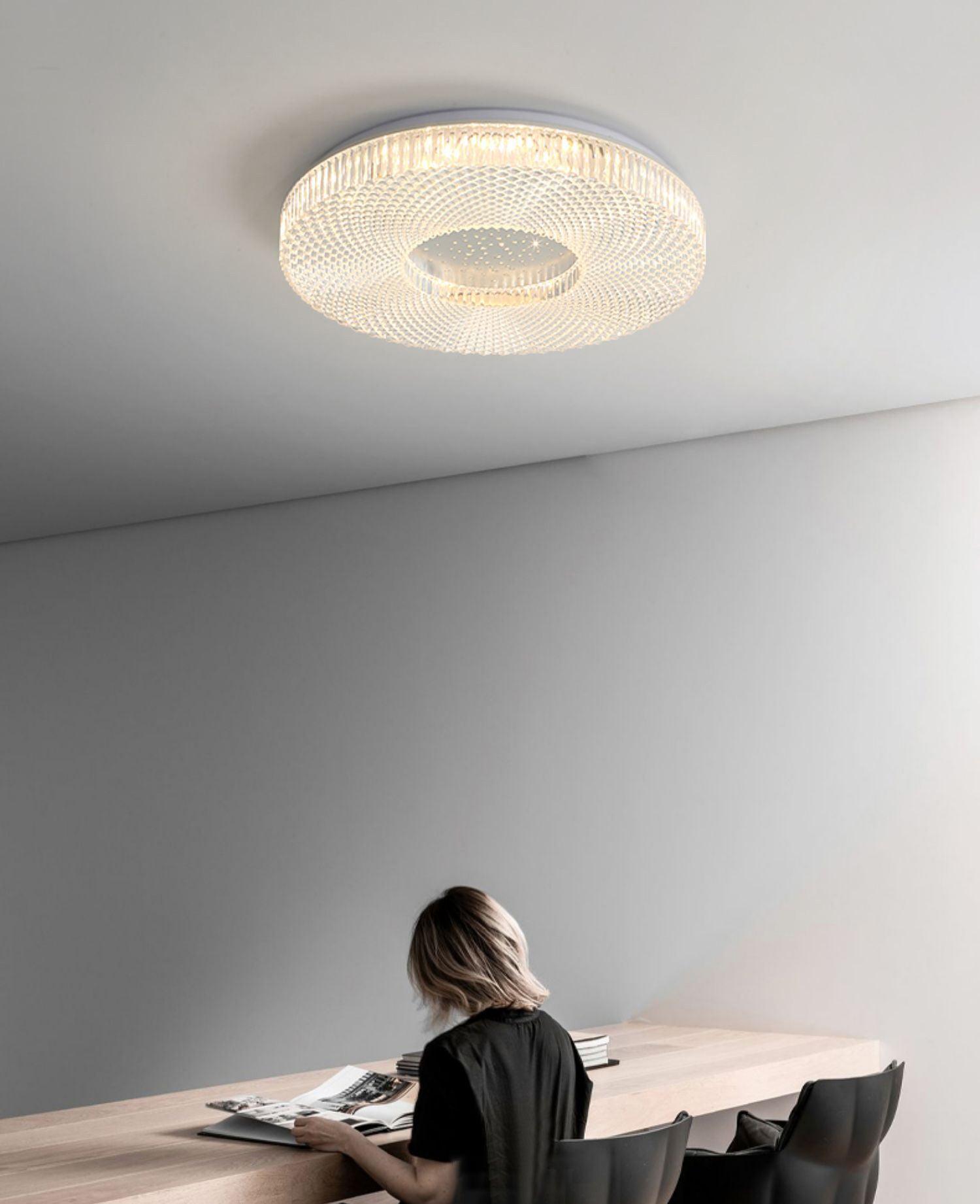 Cimona flush mount ceiling light shown from below