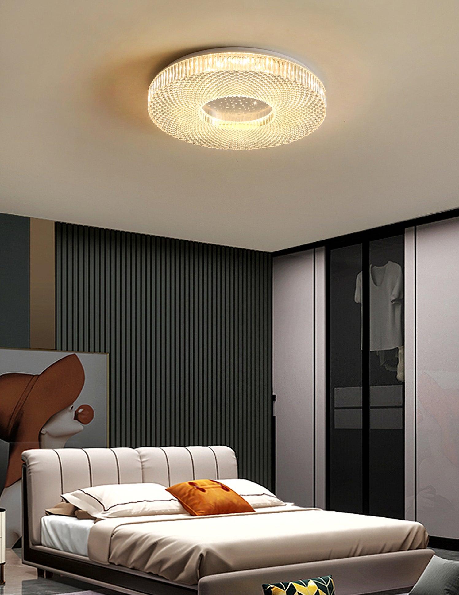 Cimona flush mount ceiling light circular disc seen up close