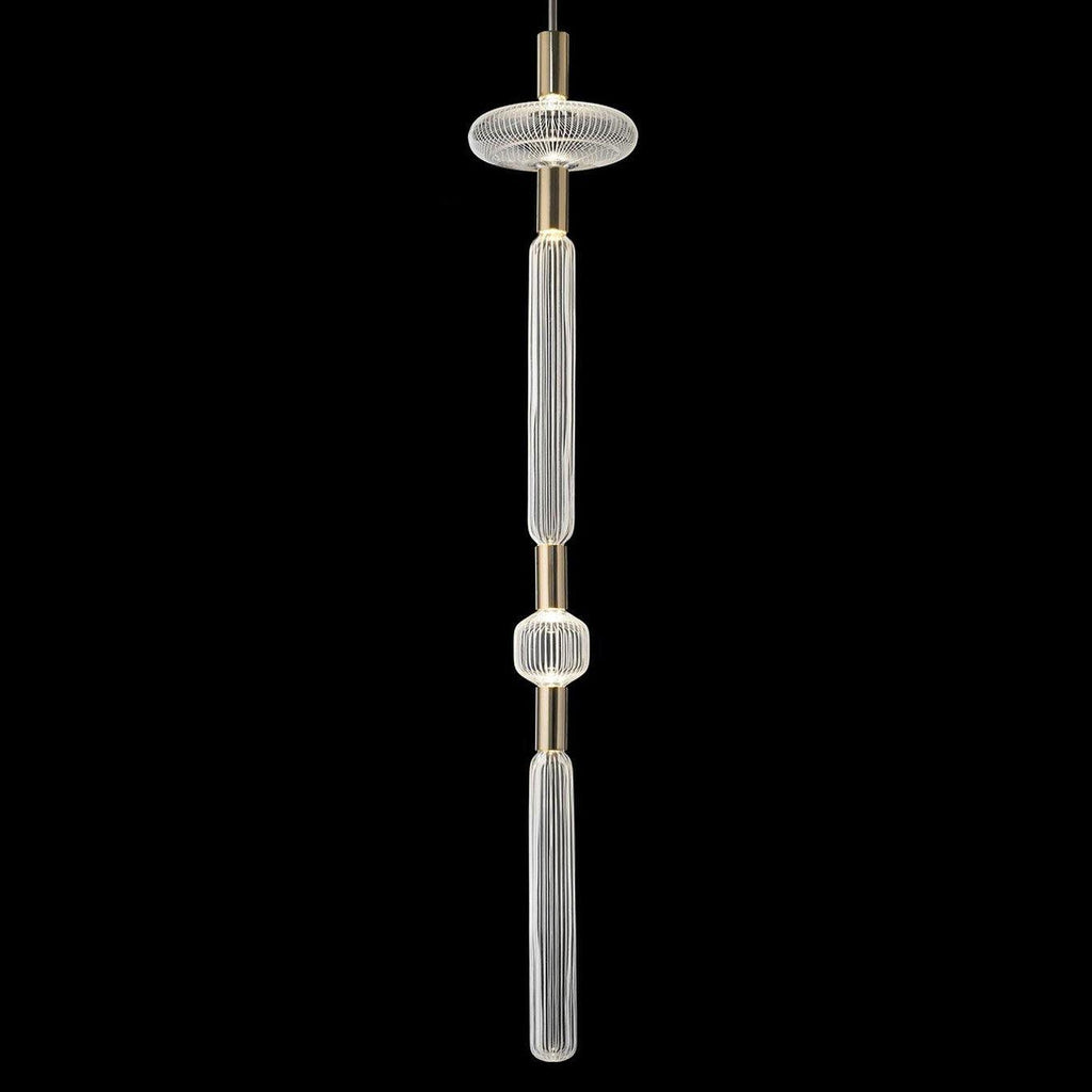 A faceted glass bead joins two lengths of this Clérachic pendant's fluted cylinder.