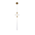 This Clérachic pendant pairs a slim gold rod with a fluted glass cylinder, shown on a plain backdrop.