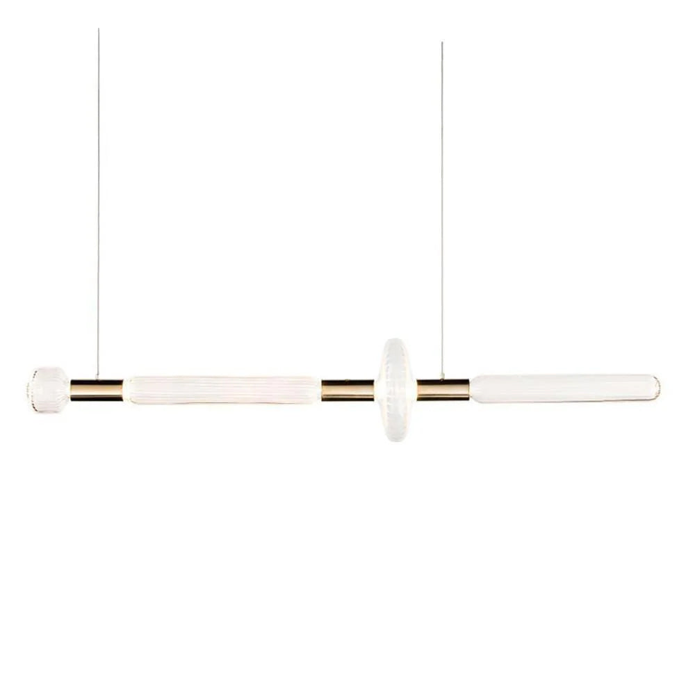 Bare fluted rods and a round disc form this Clérachic pendant, shown on white.