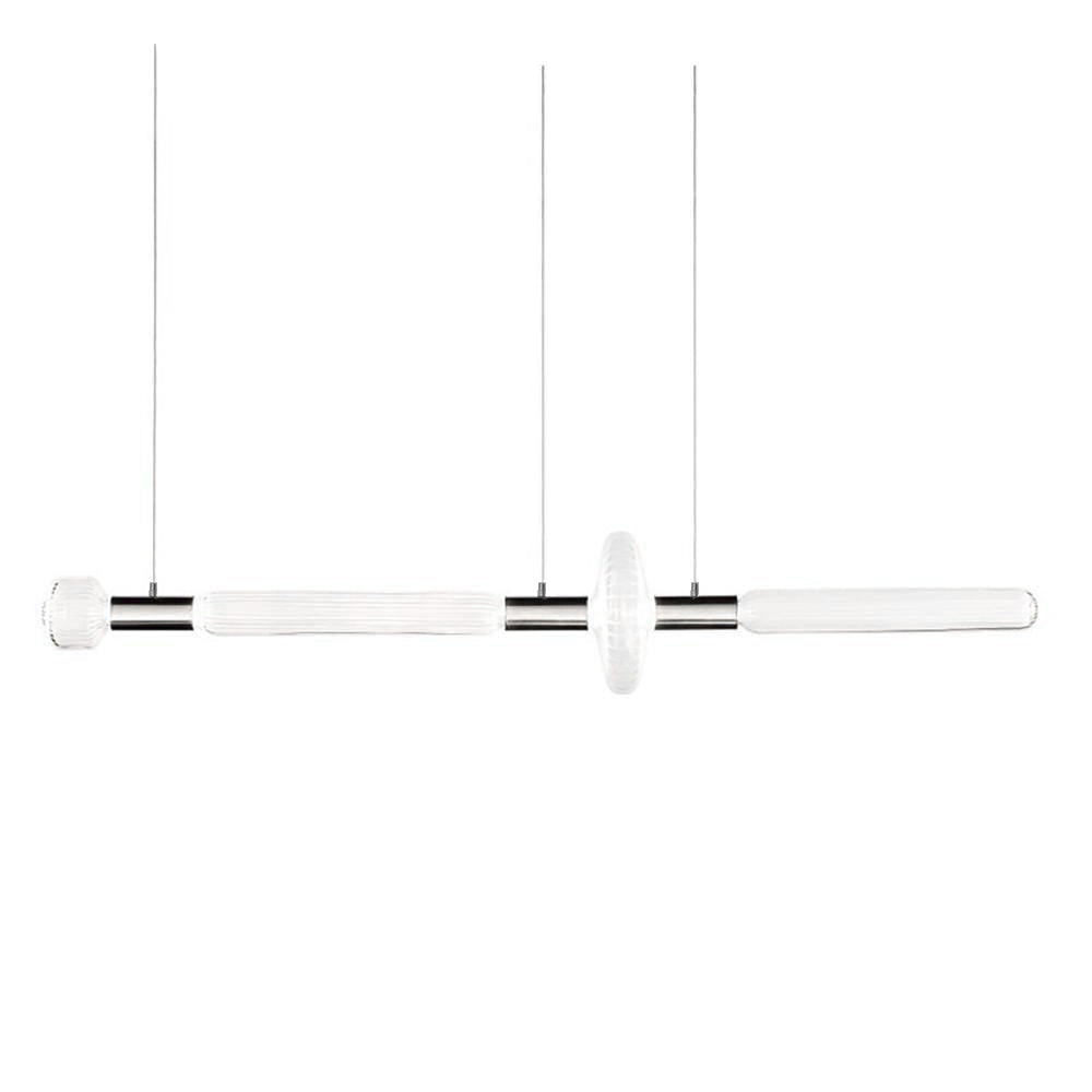 A round disc breaks the bar of this Clérachic pendant, with twin fluted rods either side.