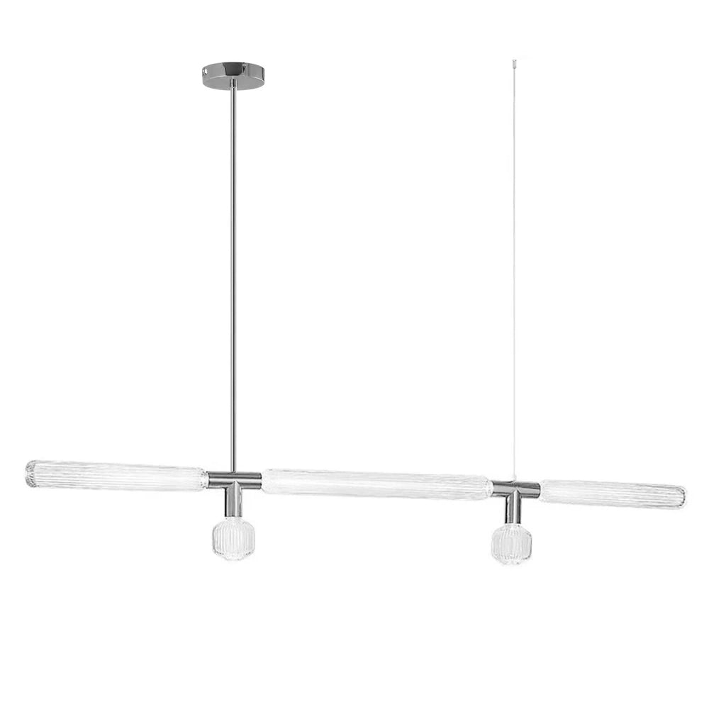 Etched glass rods form this Clérachic pendant, mounted on a slim chrome ceiling stem.